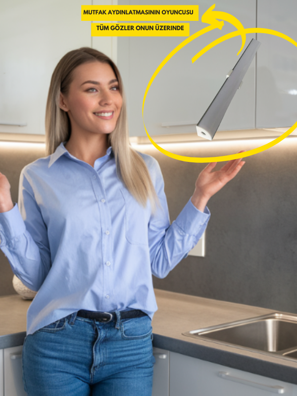 Mutfak Dolabı Ve Tezgah Altı Led Şerit Profil Aydınlatma Anahtarlı Fişli