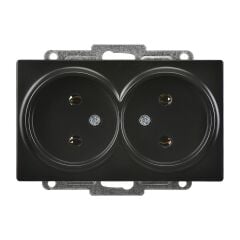 Günsan Visage Metalik Siyah İkili Priz- 16A 250V - Vidalı