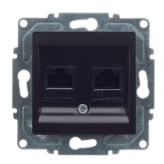 Günsan Eqona Metalik Siyah Vidalı İkili Data Prizi (2 x RJ45 Cat5E)
