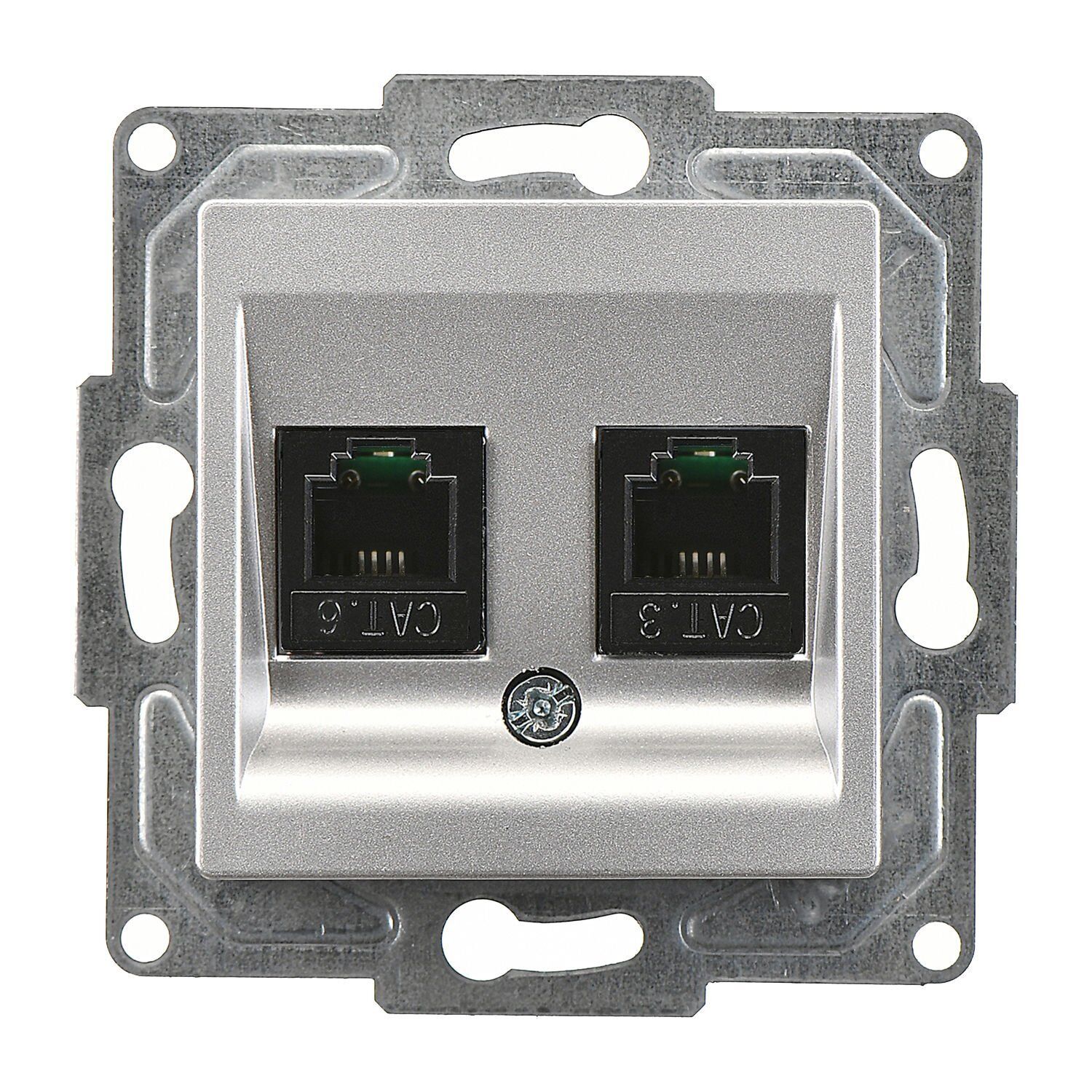 Günsan Eqona Gümüş Vidalı Data & Nümeris Telefon Prizi  (RJ45 Cat6 + Cat3)