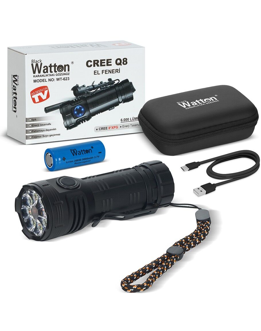 CREE Q8- XPG 8+1 LED ŞARJLI EL FENERİ WATTON WT-623